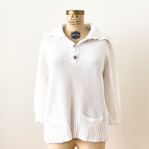 Vintage Preppy Y2K Lauren Jeans Company Ralph Lauren White Cotton Knit Sweater L